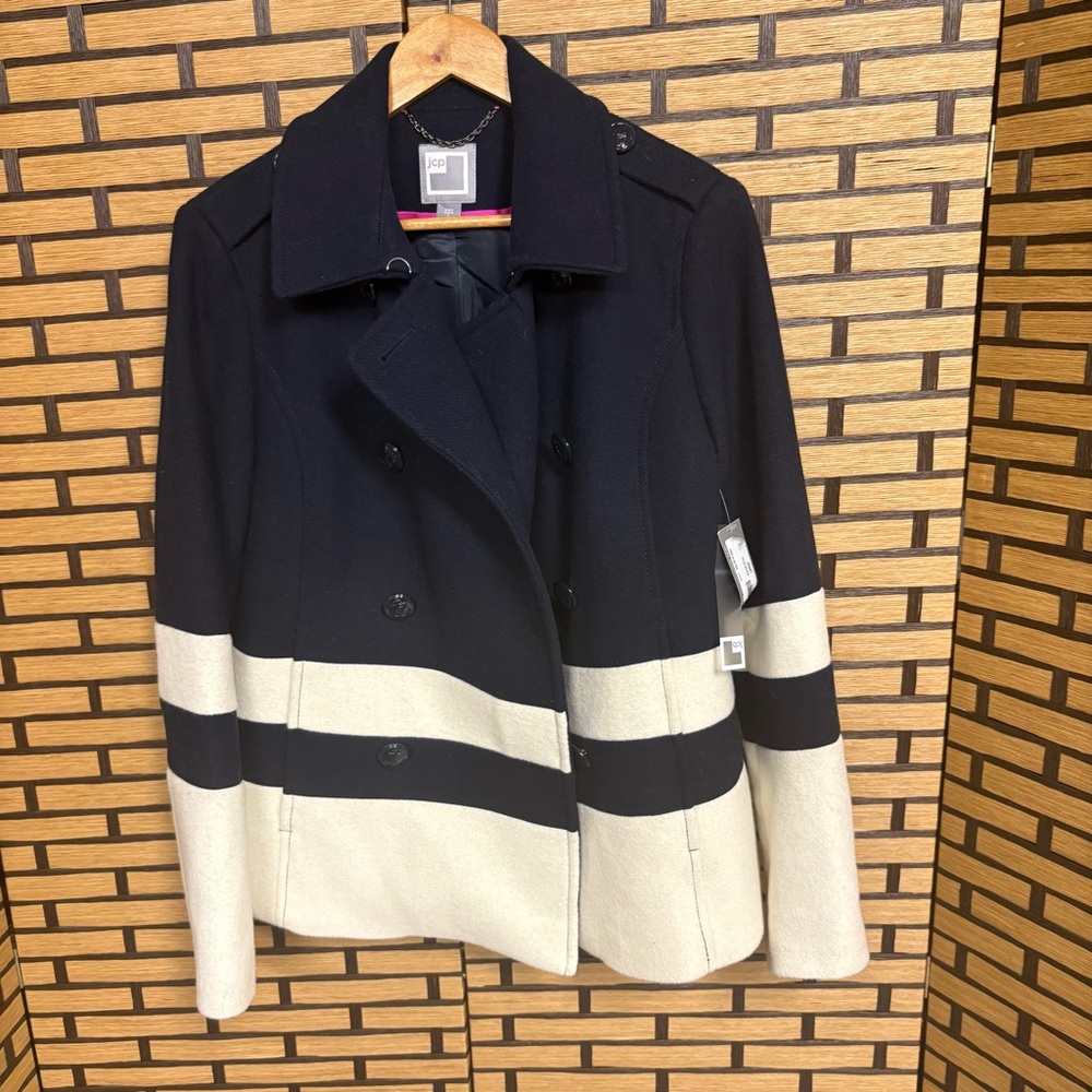 JCPenny Navy Wool Blend Coat Size‎ Large